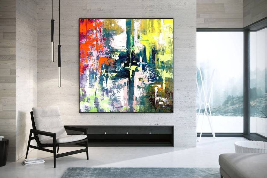 Huge Original Oil Pink Painting Abstract Canvas Artwork WO7ES